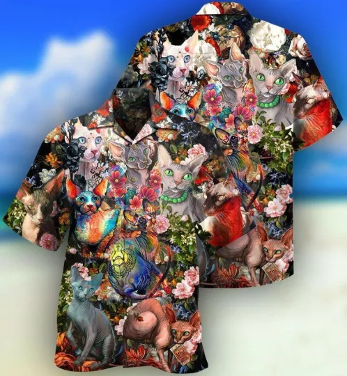 Discover Cat Hawaiian Shirts For Summer Sphynx Cats Best Colorful Cool Cat Hawaiian Shirt