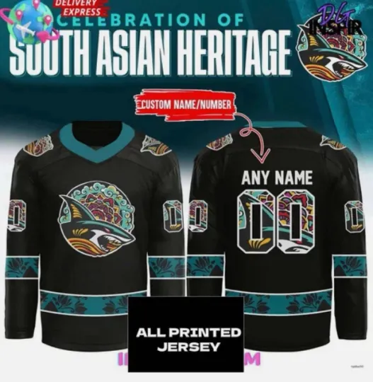 Discover Custom Jose Sharks 2025 South Asian Heritage Special Hockey Jersey