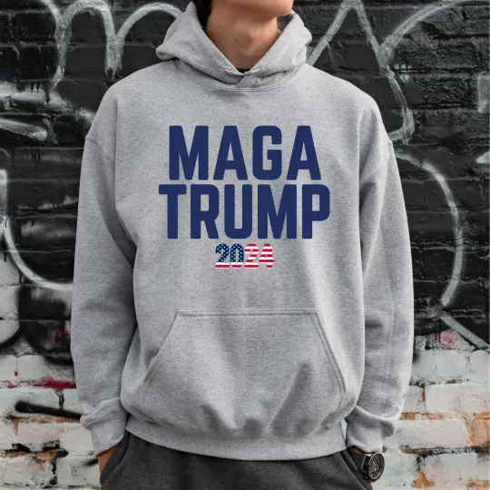 Discover MAGA Trump 2024 Hooded Sweatshirt Patriotic Gift Republican Gift Custom Gift USA