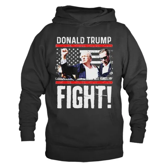 Discover Donald Trump Fight! Rally Shooting Trump 2024 Campaign Political Hoodie