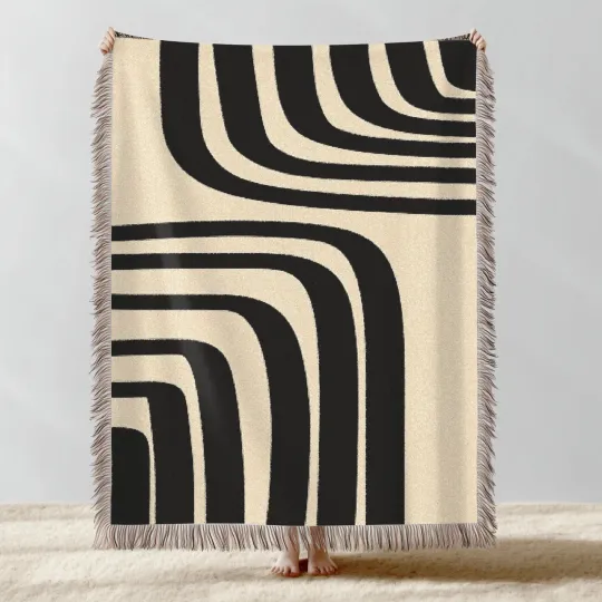Discover Black Line Abstract Woven Blanket, Contemporary Home Decor Gift for Mom or Wife