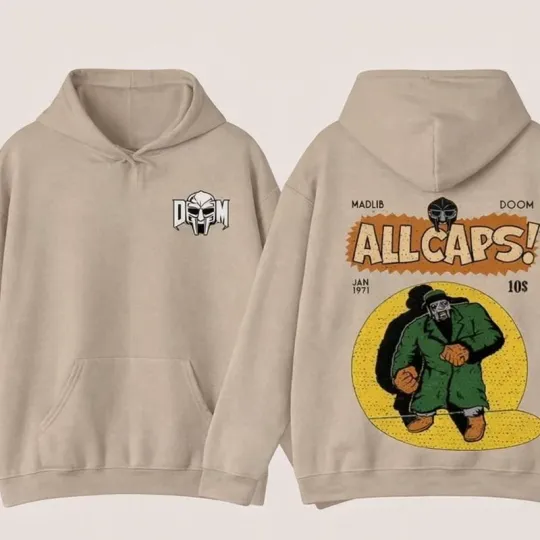 Discover MF Dooom Madlib All Caps Hoodie Unisex Y2K Oversized Retro Streetwear