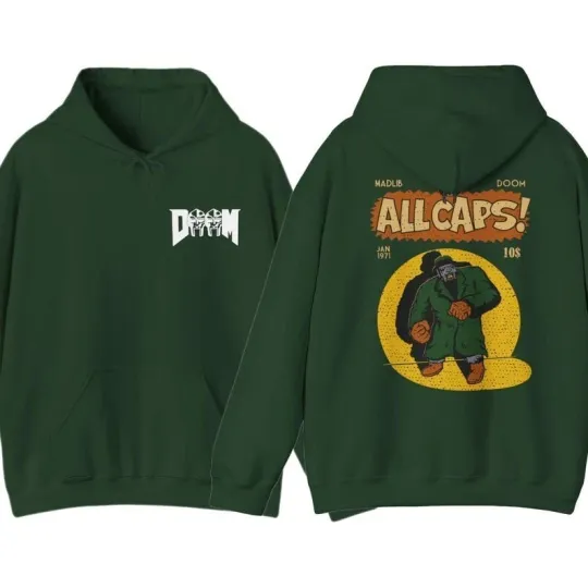 MF Dooom Madlib All Caps Metal Face Forest Green Color Hoodie