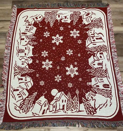 Discover Large Woven Tapestry Christmas Holiday Throw Blanket 50x60 Cotton Cozy Warm