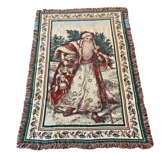 Discover Vintage Old World Santa Claus Christmas Heavy Tapestry Throw Blanket 65” x 45”