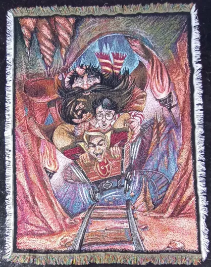 Discover Rare Vintage 2000 Harry Potter Gringotts Hogwart Woven Tapestry Throw Blanket