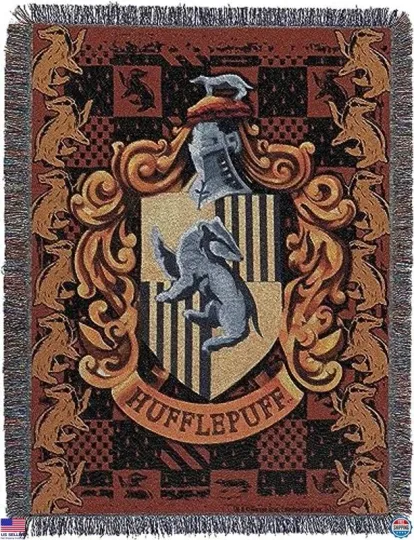 Hufflepuff Crest Woven Tapestry Throw Blanket 48"x60" Unique Home Décor Gift