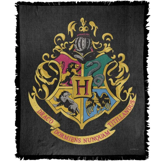 Harry Potter Blanket, 50"x60" Hogwarts Crest Woven Blend Throw