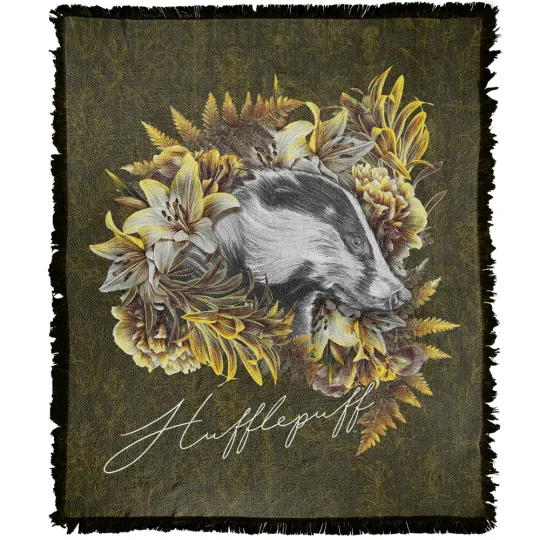 Harry Potter Blanket, 50"x60" Floral Lines Hufflepuff Woven Blend Throw