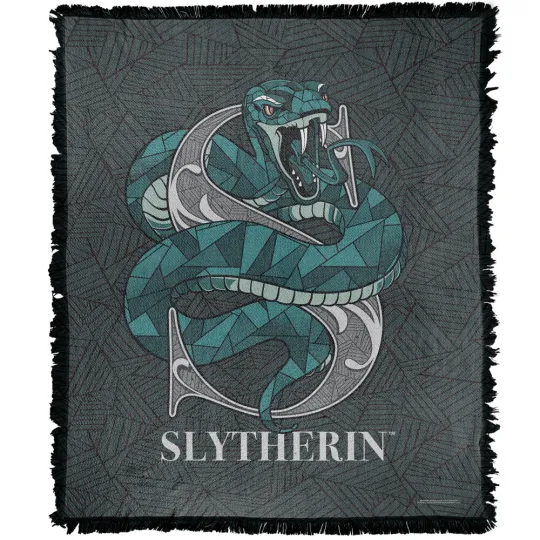 Harry Potter Blanket, 50"x60" Line Style Slytherin Woven Blend Throw