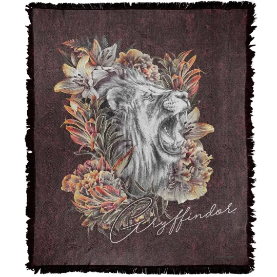 Harry Potter Blanket, 50"x60" Floral Lines Gryffindor Woven Blend Throw
