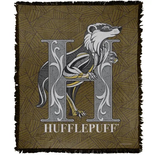 Harry Potter Blanket, 50"x60" Line Style Hufflepuff Woven Blend Throw