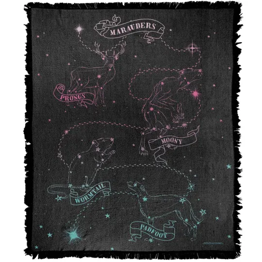 Discover Harry Potter Blanket, 50"x60" Starry Marauders Woven Cotton Blend Throw Blanket