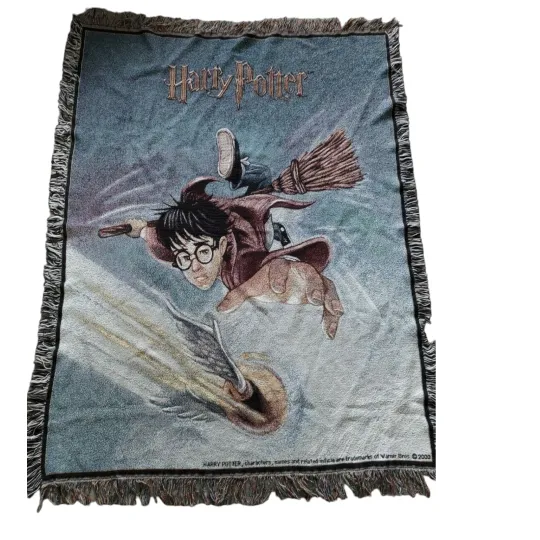 2000 Harry Potter Quidditch Game Woven Tapestry Throw Blanket Vintage
