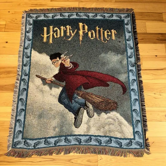 Harry Potter Woven Tapestry Throw Blanket 45x55 Wizard Broomstick Quidditch