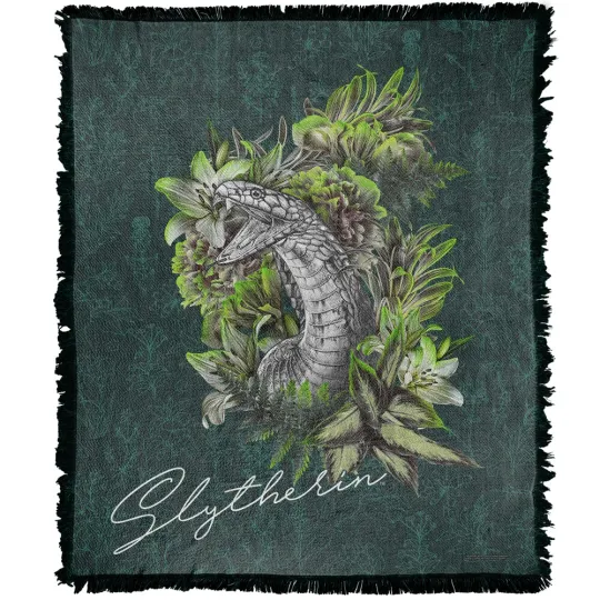 Harry Potter Blanket, 50"x60" Floral Lines Slytherin Woven Blend Throw