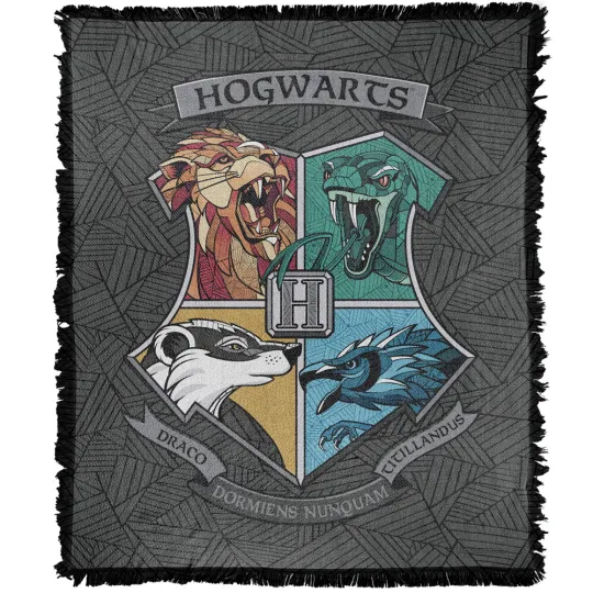 Discover Harry Potter Blanket, 50"x60" Line Style House Crest Woven Cotton Blend Throw