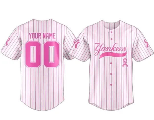 Discover Custom 2025 New York Yankees Breast Cancer Awareness Edition 3D Print Jersey