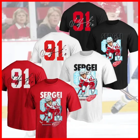 Discover Detroit Red Wings Sergei Fedorov 91 Forever Signature Double Sided T-Shirt