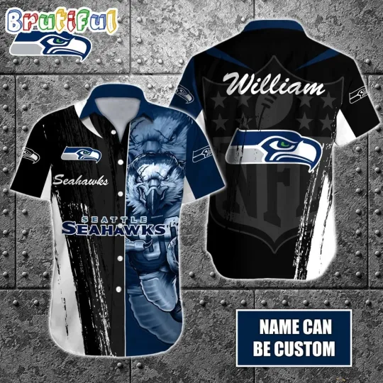 Discover Personalized football Seattle Seahawks Hawaiian Shirt Special Half Tone Mascot