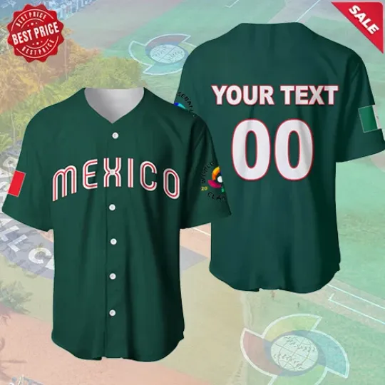 Discover Personalised Name And Number Mexico Baseball Jersey 2023 Classic Green S-5XL