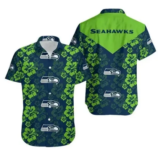 Discover Seattle Seahawks Navy Green Hawaiian Lemon Pool Tropical Aloha Shirt3