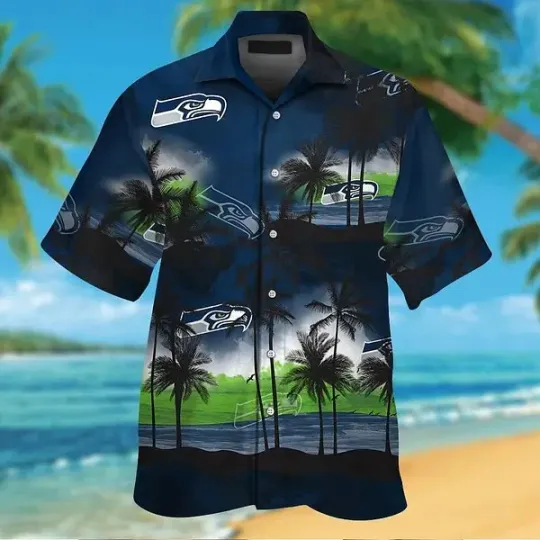 Discover Seattle Seahawks Short Sleeve Button Up Tropical Hawaiian Shirt #2