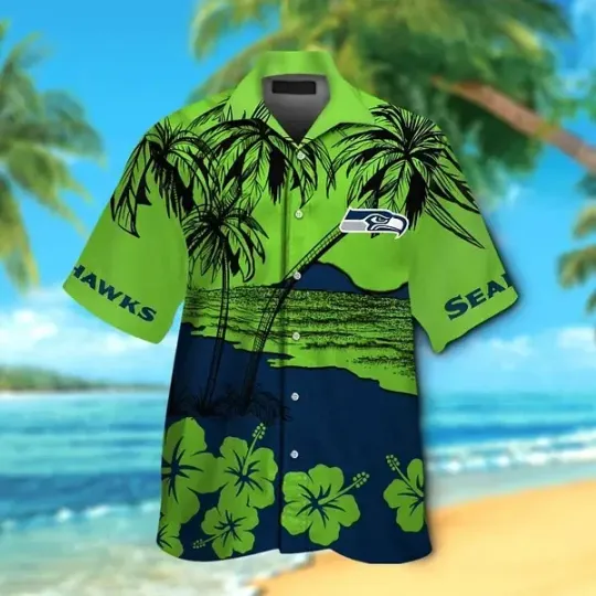 Discover Seattle Seahawks Short Sleeve Button Up Tropical Hawaiian Shirt #4