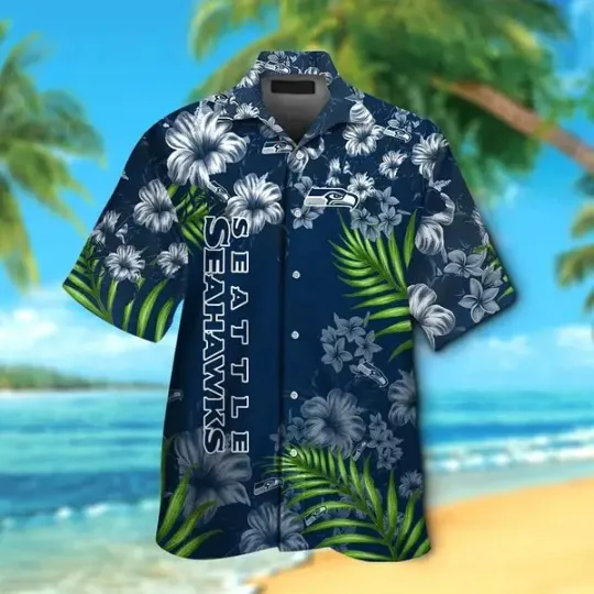 Seattle Seahawks Short Sleeve Button Up Tropical Hawaiian Shirt