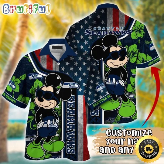 Discover Customized football Seattle Seahawks Hawaiian Shirt Mickey Mouse Tropical Shirt