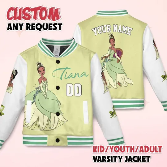 Discover Personalized Tiana Baseball Jacket, Custom The Princess and the Frog Baseball Jacket, Tiana Kids Youth Adult Varsity Jacket