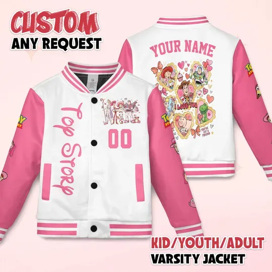 Discover Custom Toy Story Valentine Baseball Jacket, Personalized Disney Valentine Baseball Jacket, Kids Youth Adult Varsity Jacket