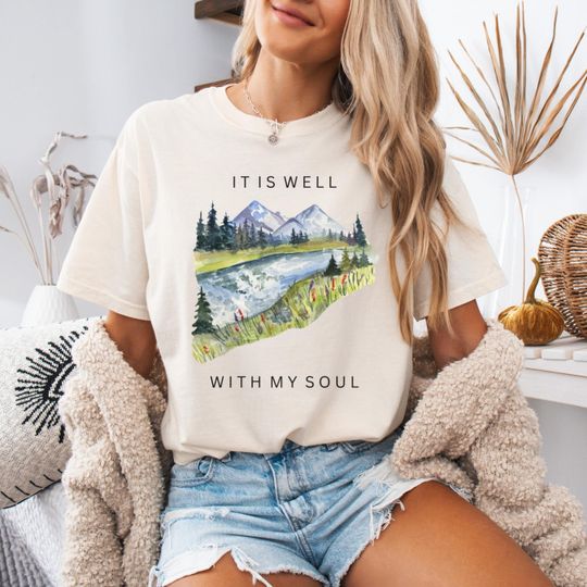 Discover It Is Well with My Soul Vintage Mountain Stream T-Shirt, Christian Tee, Bible Verse, Gift for Christian, Religious Tee, Spiritual Sayings