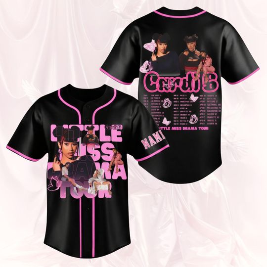 Discover Custom Cardi B Little Miss Drama Tour 2026 Baseball Jersey, Cardi B Inspired Baseball Jersey, Hip Hop Concert Fan