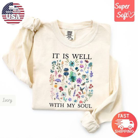 Discover Comfort Colors Christian Floral T-Shirt, It Is Well Floral Tee, Religious Apparel Gift, Love Jesus Shirt For Her, Christian Gifts