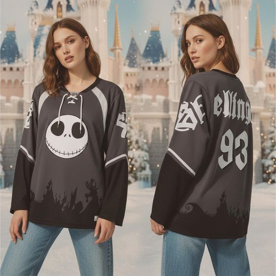 Discover Retro Jack Skellington 93 Lace Neck Hockey Jersey, The Nightmare Before Christmas Jersey, Disney Pumpkin King Outfit, Disneyland Trip Outfit