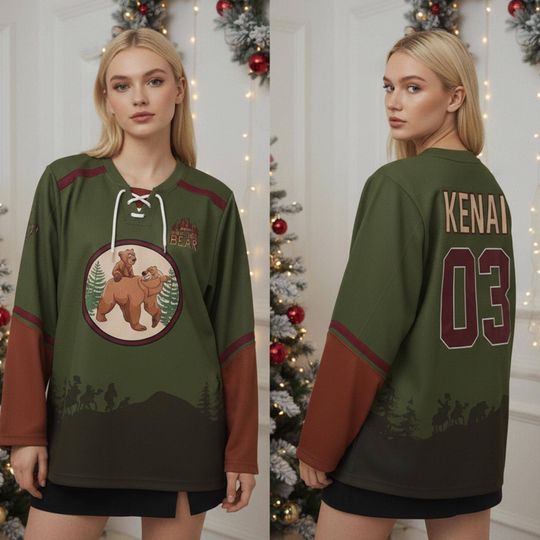 Discover Vintage Brother Bear Kenai 03 Lace Neck Hockey Jersey, Kenai and Koda Matching Jersey, Disney Brother Bear Jersey, Disneyland Trip Outfit