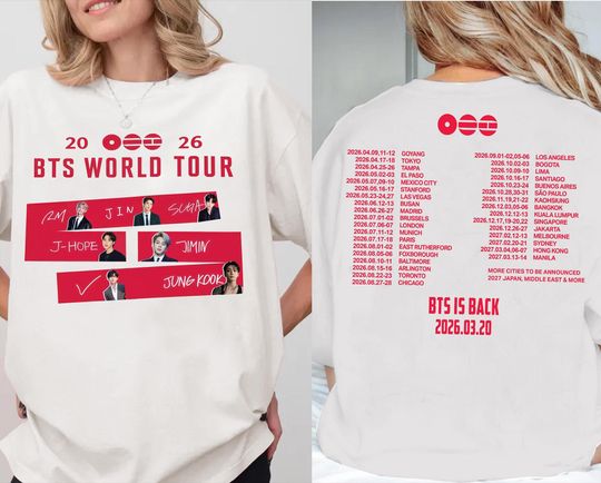 Discover Boy Band BTS Kpop T-Shirt, Retro BTS World Tour 2026 Merch Gifts, Bangtan Come Back Shirt For Army, BTS Army 2-Sides Tee Gift