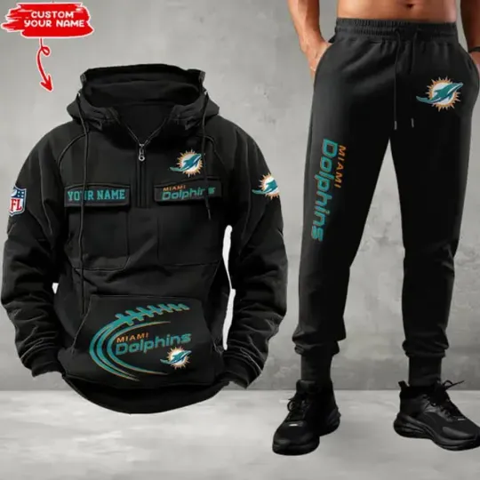Miami Dolphins Personalized Men’s Hoodie Pants Football Team Fan Gift