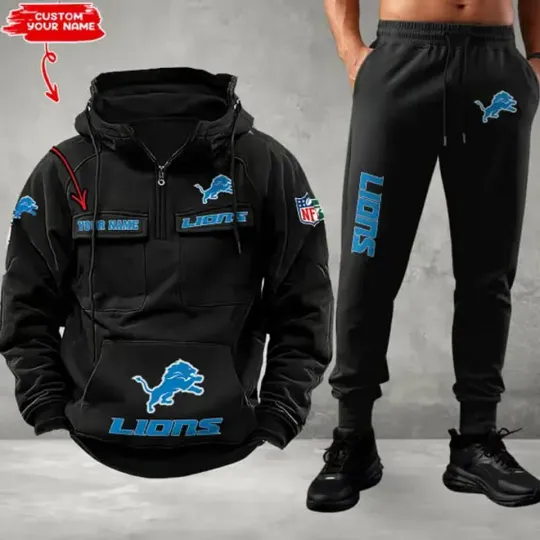 Discover Detroit Lions Personalized Men’s Hoodie Pants Football Team Fan Gift