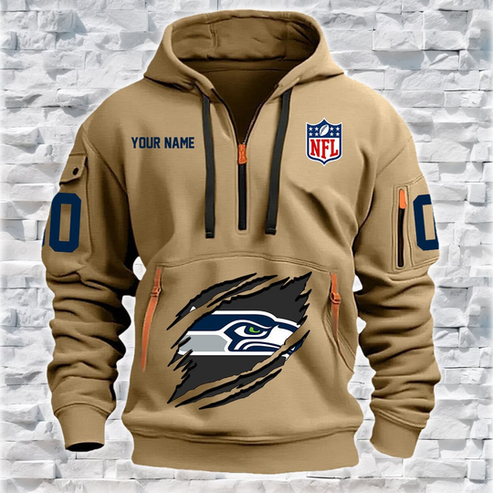 Seattle Seahawks Premium football Personalized Quarter Zip Hoodie
