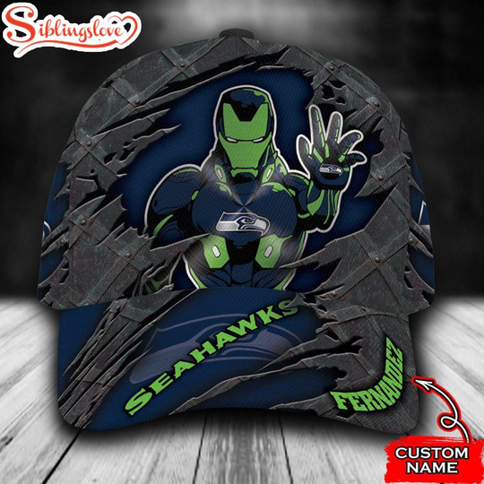Custom Name football Seattle Seahawks Iron Man All Over Print 3D Classic Cap