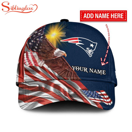 Custom Name football New England Patriots American Flag Eagle Baseball Cap
