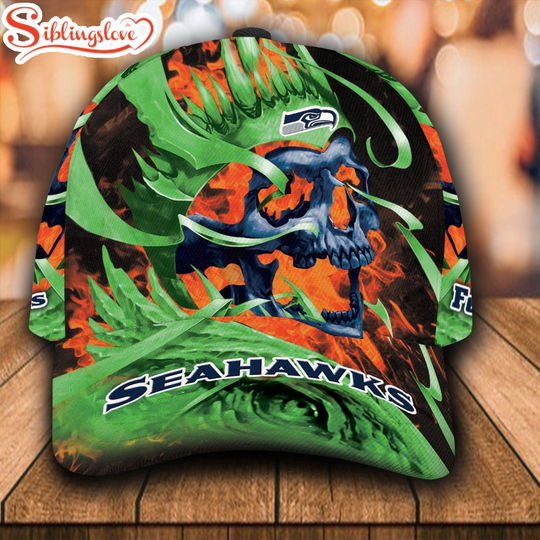 Discover Football Seattle Seahawks Flame Skull All Over Print 3D Classic Cap