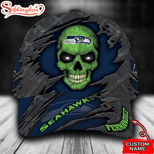 Custom Name football Seattle Seahawks Skull All Over Print 3D Classic Cap