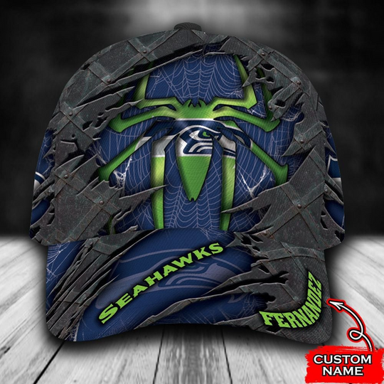 Custom Name football Seattle Seahawks Spider Man All Over Print 3D Classic Cap