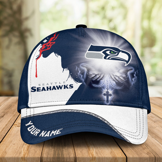 Custom Name football Seattle Seahawks The Punisher Skull All Over Print 3D Classic Cap