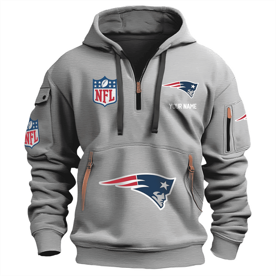 New England Patriots Premium football Personalized Quarter Zip Hoodie