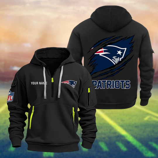 New England Patriots Heavy Hoodie, Personalized Quarter Zip Hoodie