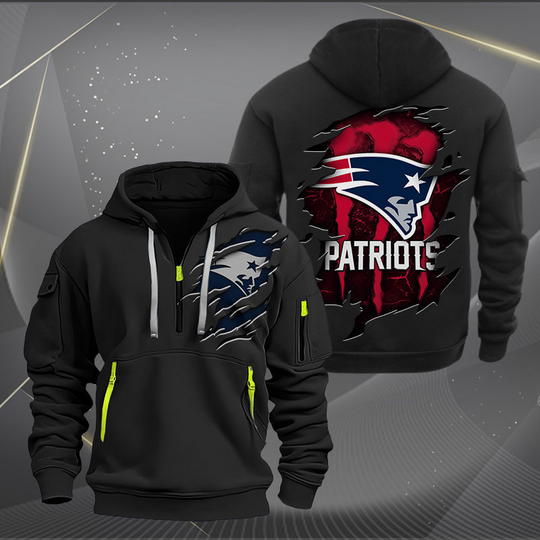 New England Patriots Scratch Logo football Quarter Zip Hoodie